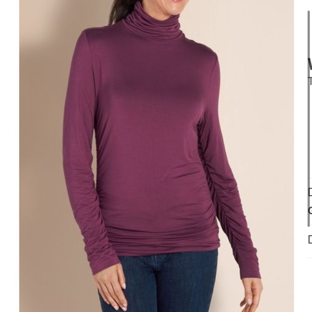 Soft Surroundings Turtle Neck Shirt Brown Ruched Small